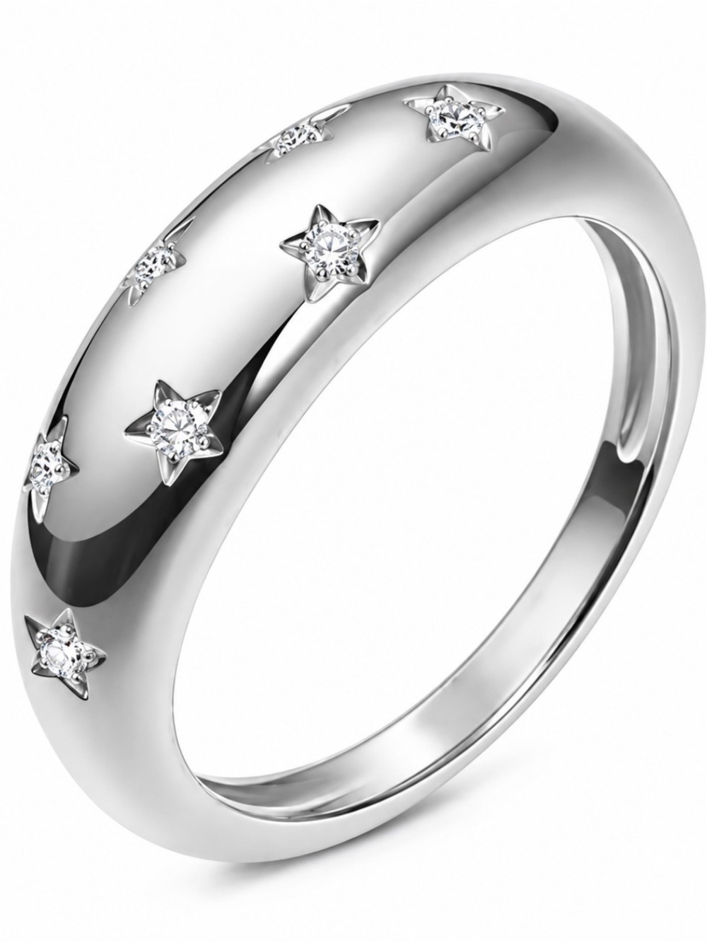 New Silver Star Accent Dome Ring - White sizes 5-10